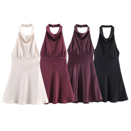 Silk Satin Texture Halter Short Dress | Anvare
