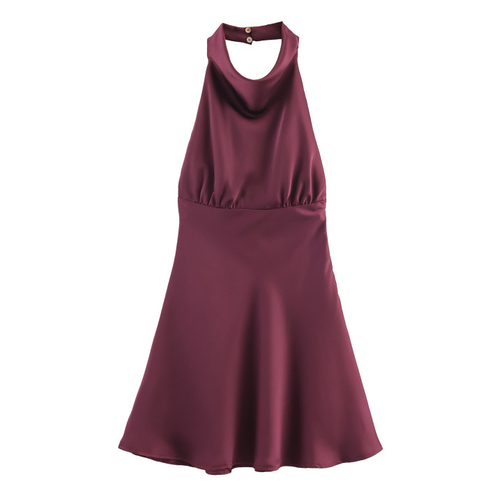 Silk Satin Texture Halter Short Dress | Anvare