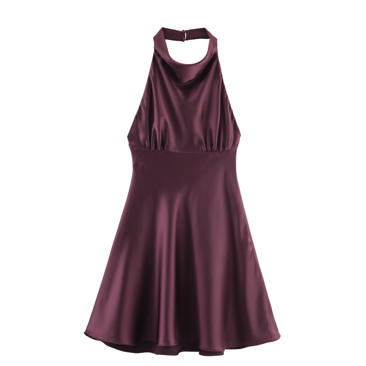 Silk Satin Texture Halter Short Dress | Anvare