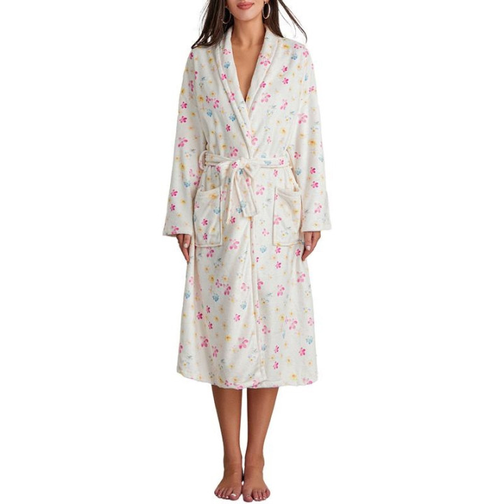 Floral Fruit Print Shawl Collar Bathrobe Floral Print Bathrobe | Anvare