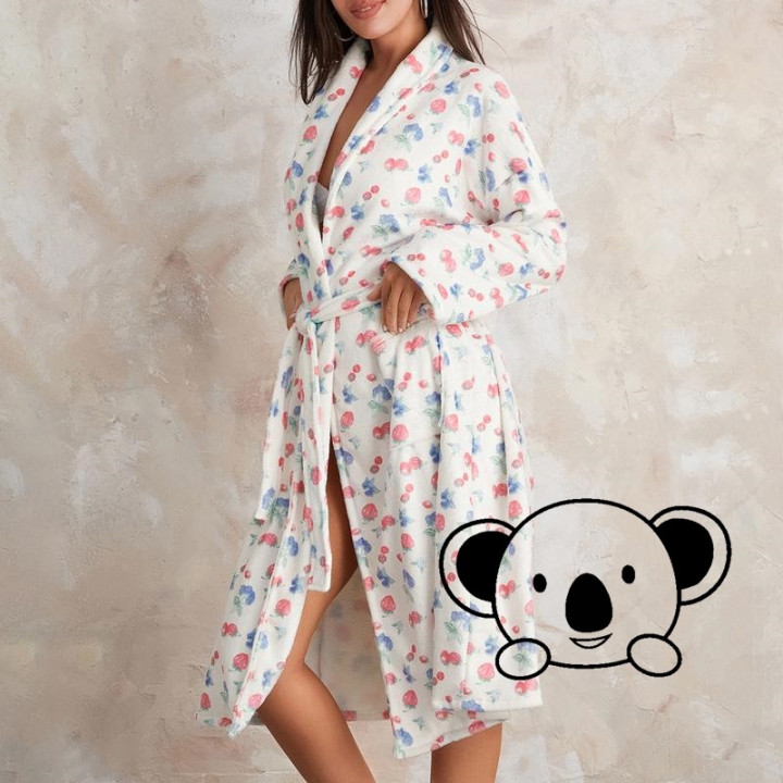Floral Fruit Print Shawl Collar Bathrobe Floral Print Bathrobe | Anvare