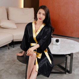Solid-color Ice-silk Morning Robe Sexy Spliced Bathrobe | Anvare