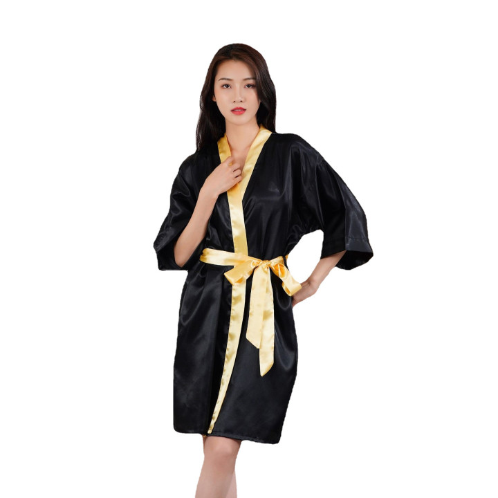 Solid-color Ice-silk Morning Robe Sexy Spliced Bathrobe | Anvare