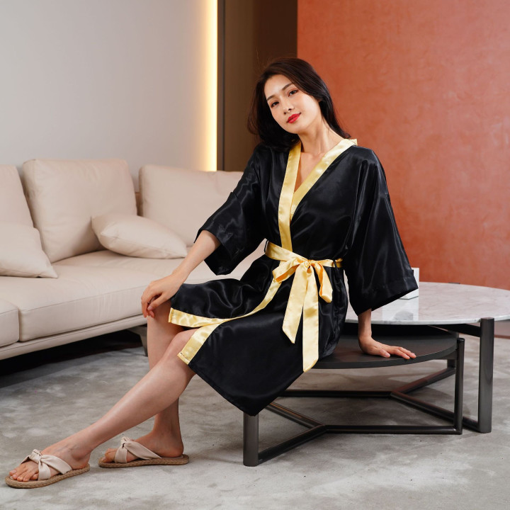 Solid-color Ice-silk Morning Robe Sexy Spliced Bathrobe | Anvare