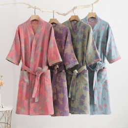 Cotton Double Layer Gauze Bathrobe Thin Summer Pajamas Loungewear Nightgown | Anvare