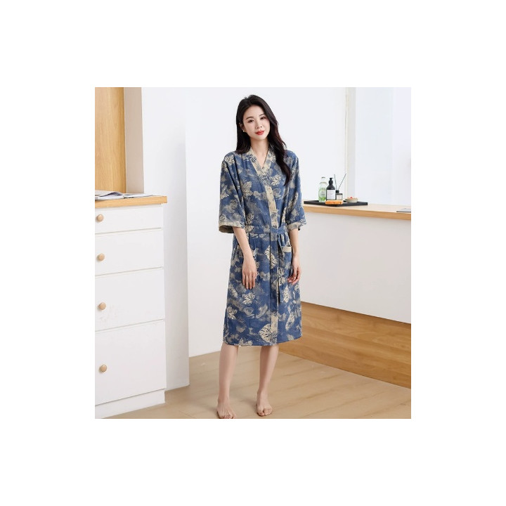 Cotton Double Layer Gauze Bathrobe Thin Summer Pajamas Loungewear Nightgown | Anvare