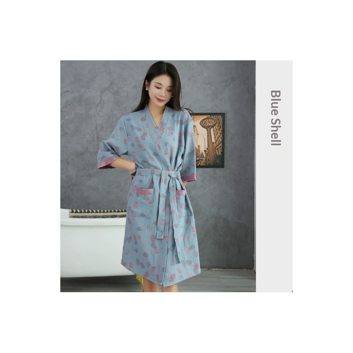 Cotton Double Layer Gauze Bathrobe Thin Summer Pajamas Loungewear Nightgown | Anvare