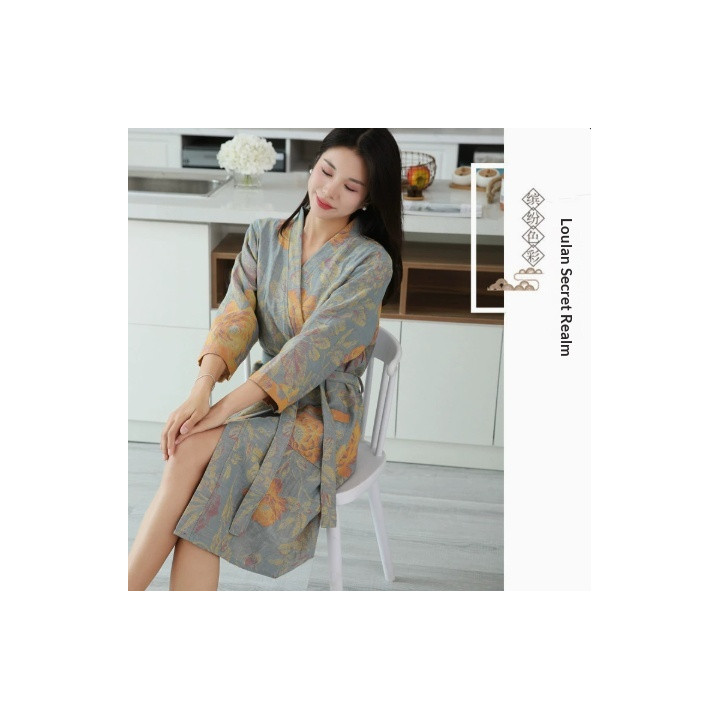 Cotton Double Layer Gauze Bathrobe Thin Summer Pajamas Loungewear Nightgown | Anvare