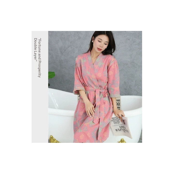 Cotton Double Layer Gauze Bathrobe Thin Summer Pajamas Loungewear Nightgown | Anvare
