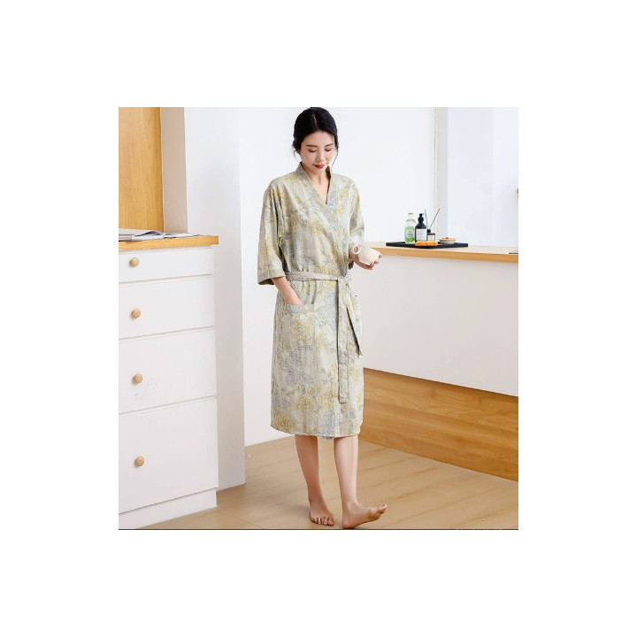 Cotton Double Layer Gauze Bathrobe Thin Summer Pajamas Loungewear Nightgown | Anvare