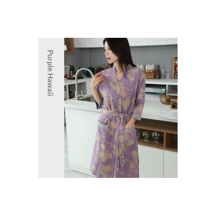 Cotton Double Layer Gauze Bathrobe Thin Summer Pajamas Loungewear Nightgown | Anvare