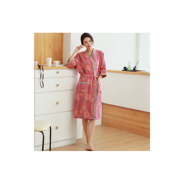 Cotton Double Layer Gauze Bathrobe Thin Summer Pajamas Loungewear Nightgown | Anvare