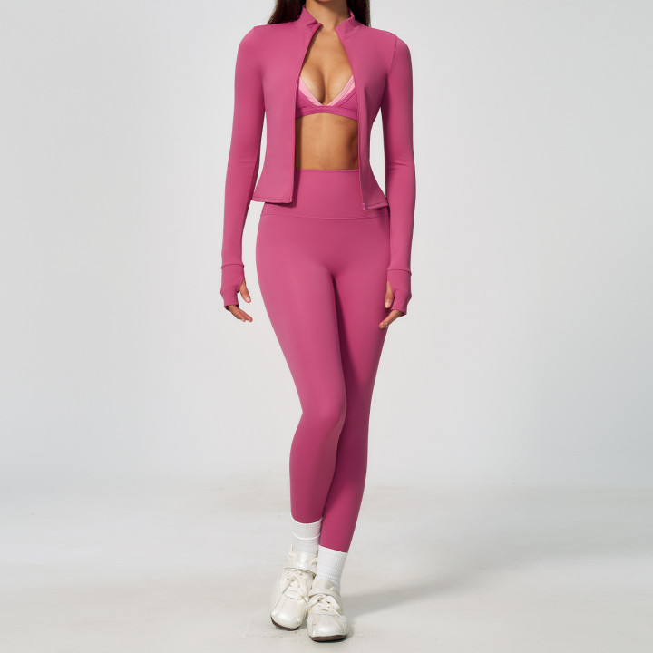 New Lightweight Yoga Three-piece Set For Women - Strawberry Powder | Anvare