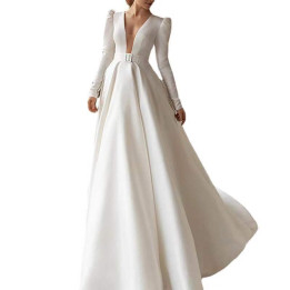 Ladies Style White Dress Satin Surface Was Thin And High French Temperament Dress Long Skirt | Anvare