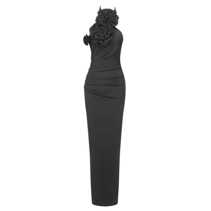 New Style White Ribbon Flower Halter Long High Sense Dress | Anvare