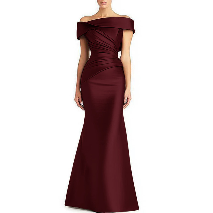 Evening Formal Dress Pleated Off-shoulder Elegant Maxi Dress Mother Of The Bride Dress | Anvare