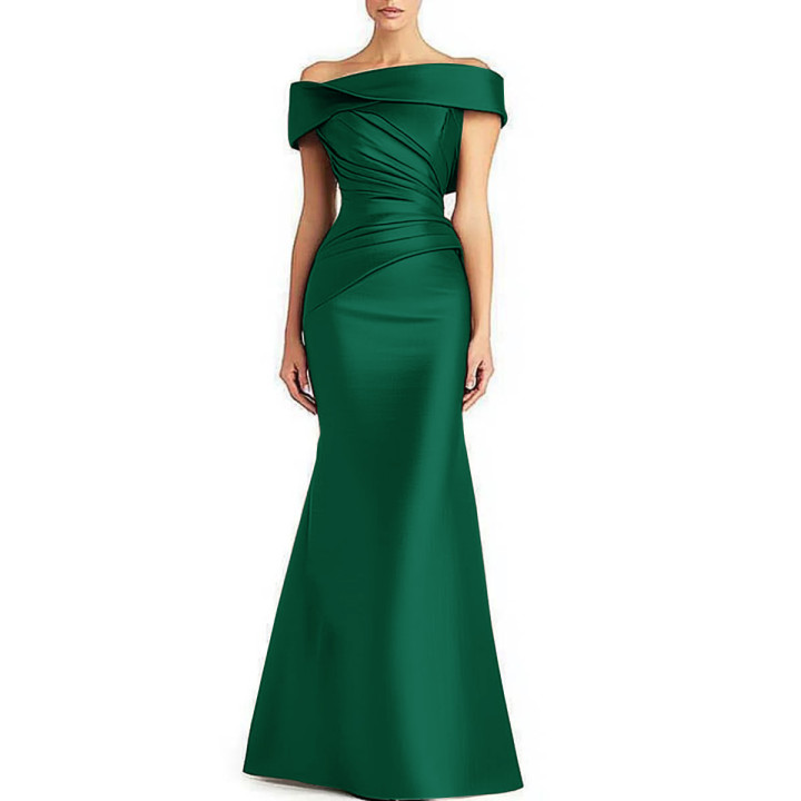 Evening Formal Dress Pleated Off-shoulder Elegant Maxi Dress Mother Of The Bride Dress | Anvare