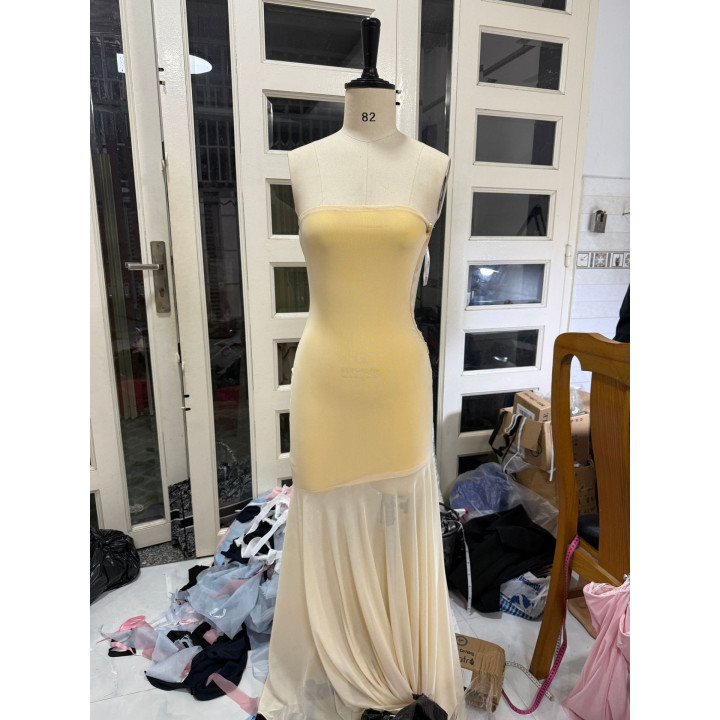 Solid Color Chest-wrapped Mesh Dress Sleeveless | Anvare