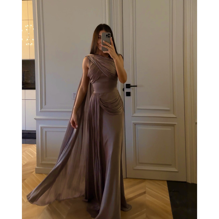 Pleated Ribbon Satin Evening Dress | Anvare