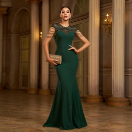 Elegant Sleeveless Round Neck Sequins Slim-fit Sheath Banquet Fishtail Evening Dress | Anvare