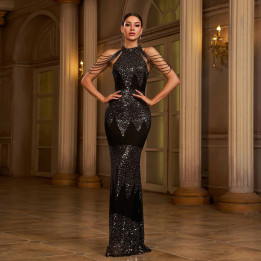 Halter Sequin Beads Slim-fit Evening Dress | Anvare