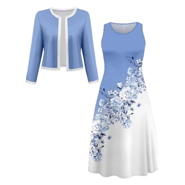 Color-block Elegant And Sophisticated Professional Coat Paired With A Dresstwo-piece Set | Anvare