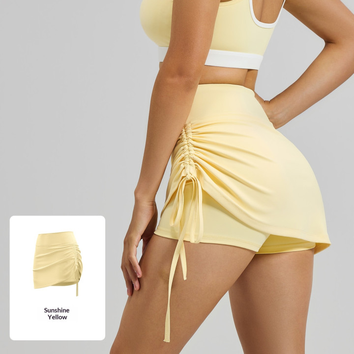 Womens Solid-color High-waisted Ruched Sports Skirt | Anvare