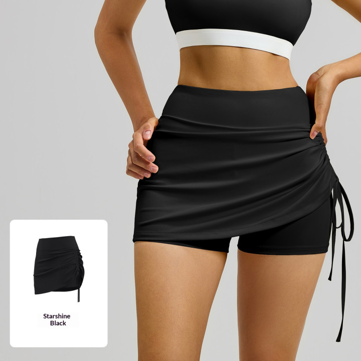 Womens Solid-color High-waisted Ruched Sports Skirt | Anvare