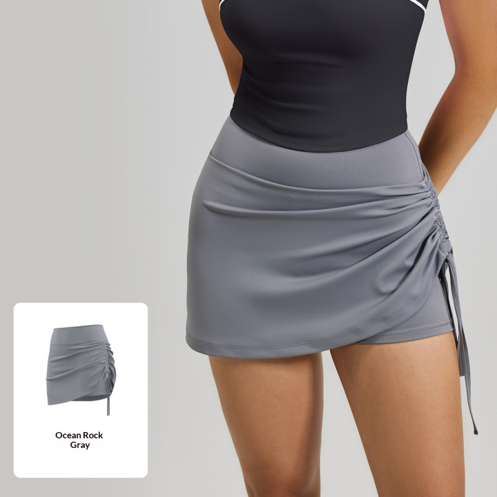 Womens Solid-color High-waisted Ruched Sports Skirt | Anvare
