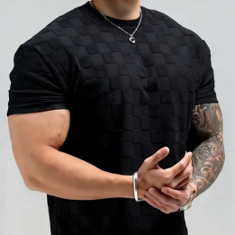 Mens Summer Checkerboard Jacquard Short-Sleeve Shirt | Anvare
