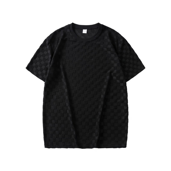Mens Summer Checkerboard Jacquard Short-Sleeve Shirt | Anvare