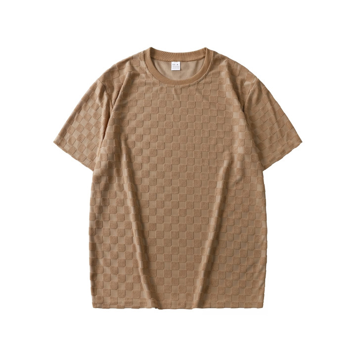 Mens Summer Checkerboard Jacquard Short-Sleeve Shirt | Anvare