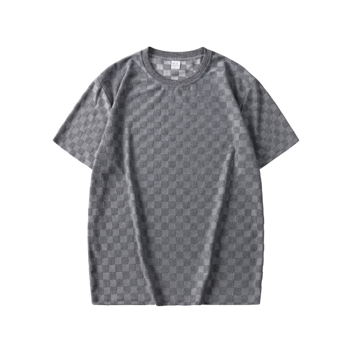 Mens Summer Checkerboard Jacquard Short-Sleeve Shirt | Anvare