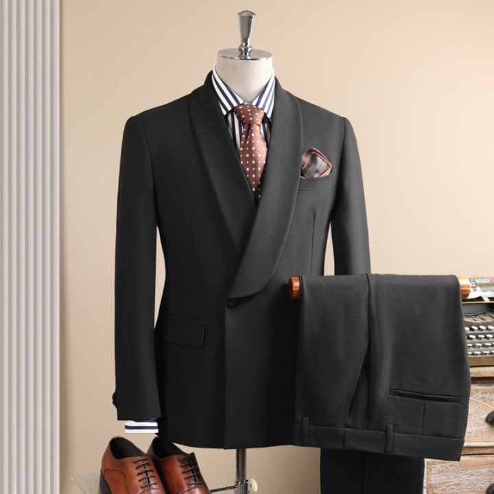 Men Taupe Shawl Lapel One Button 2 Pieces Suit Blazer & Pants Set | Anvare