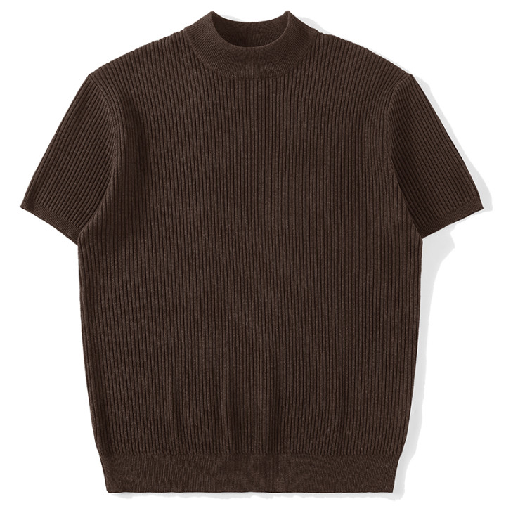 Short-sleeved Knitted T-shirt For Men Mock Neck Solid Color | Anvare