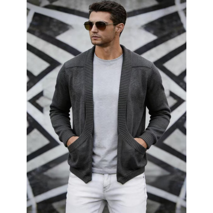 Mens Cardigan Sweater Shawl-Neck Knitted Coat | Anvare
