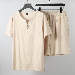 Mens Retro Linen Short-sleeve T-shirt Set | Anvare
