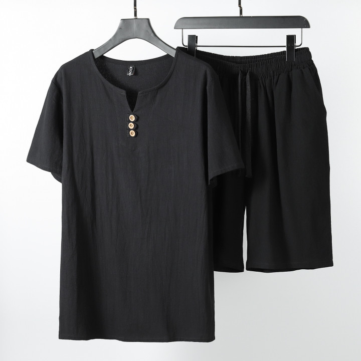 Mens Retro Linen Short-sleeve T-shirt Set | Anvare