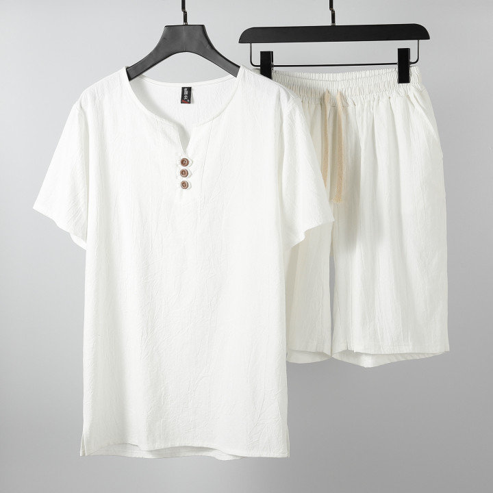 Mens Retro Linen Short-sleeve T-shirt Set | Anvare