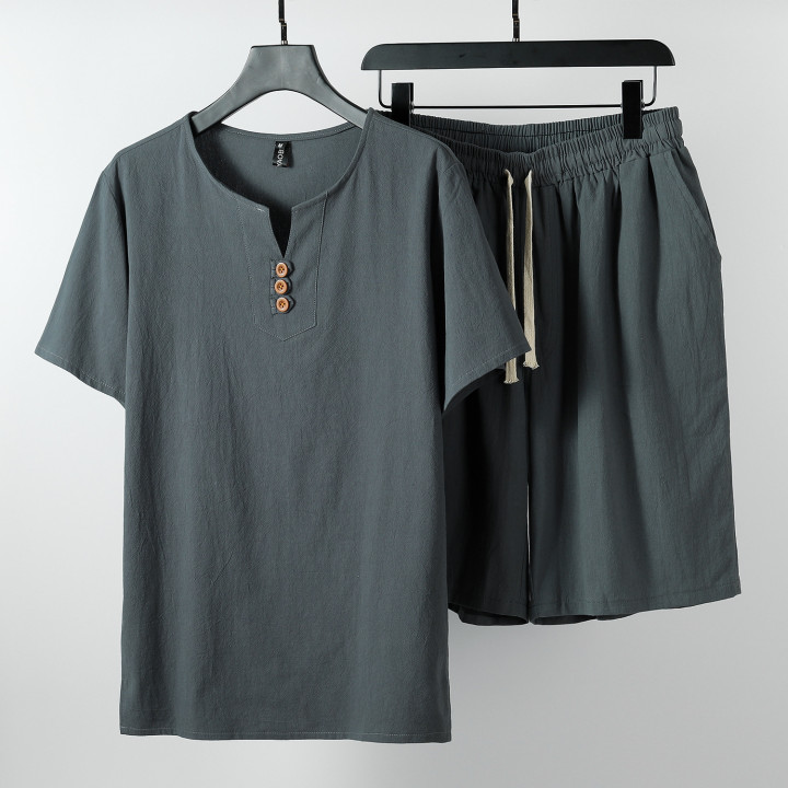 Mens Retro Linen Short-sleeve T-shirt Set | Anvare