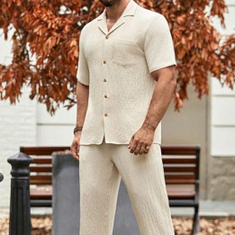 Male Solid Color Button Striped Shirt Sleeve | Anvare