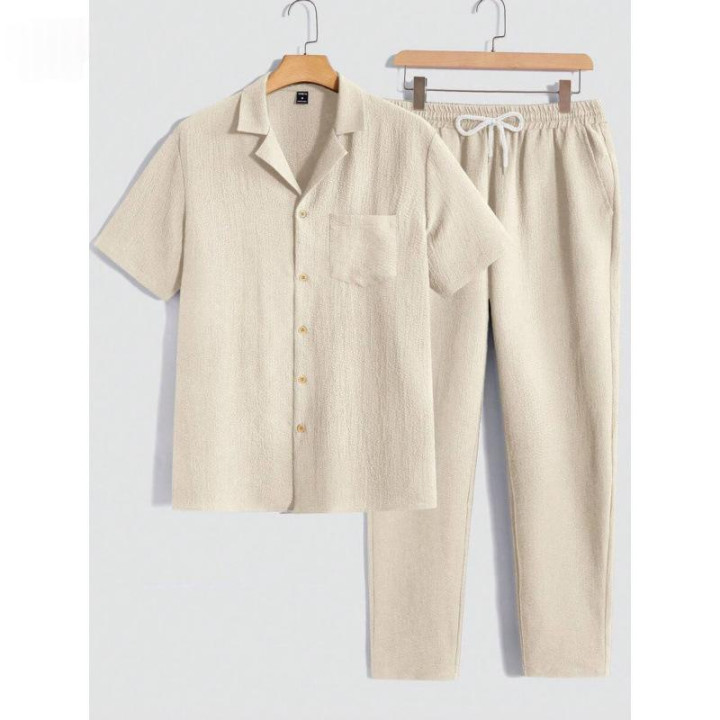 Male Solid Color Button Striped Shirt Sleeve | Anvare