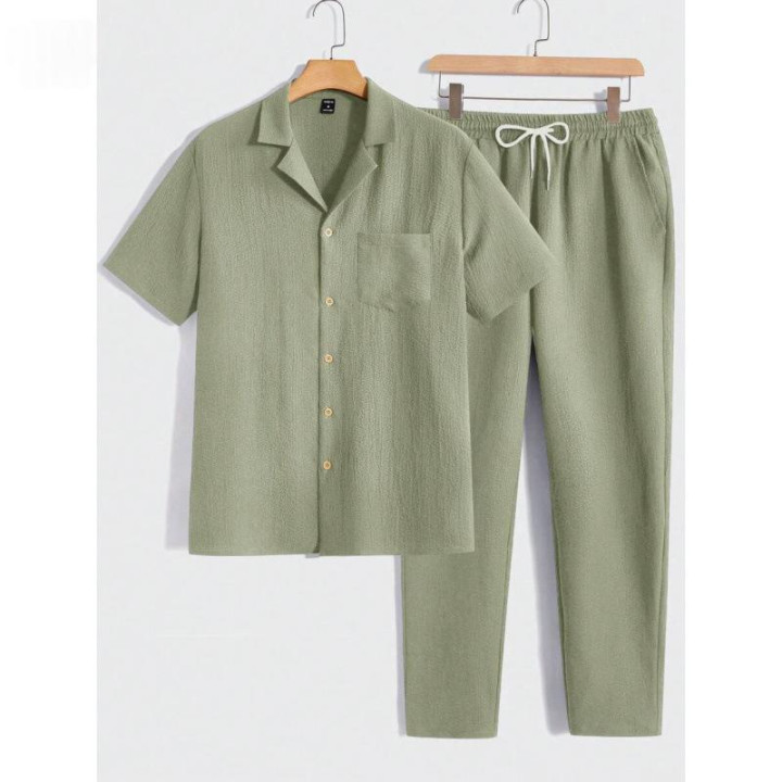 Male Solid Color Button Striped Shirt Sleeve | Anvare