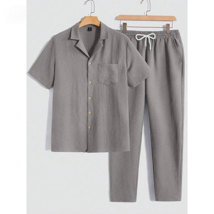 Male Solid Color Button Striped Shirt Sleeve | Anvare