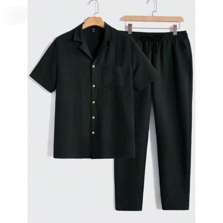Male Solid Color Button Striped Shirt Sleeve | Anvare