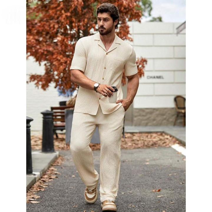 Male Solid Color Button Striped Shirt Sleeve | Anvare