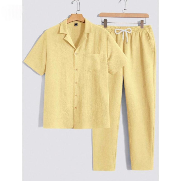 Male Solid Color Button Striped Shirt Sleeve | Anvare