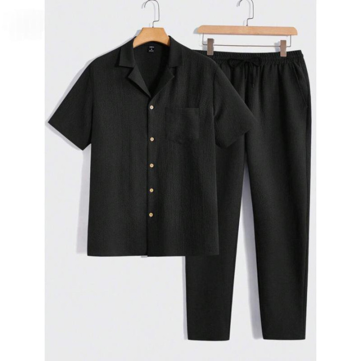 Male Solid Color Button Striped Shirt Sleeve | Anvare
