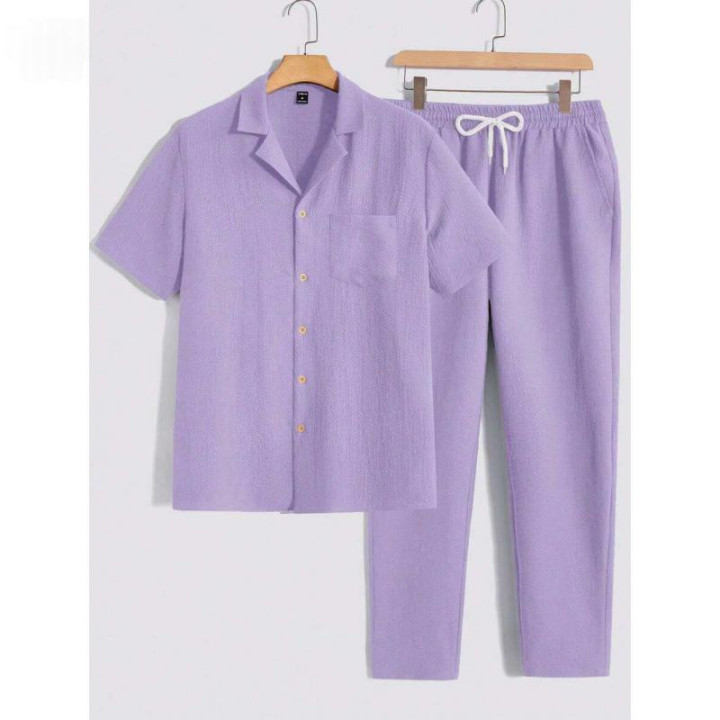 Male Solid Color Button Striped Shirt Sleeve | Anvare