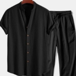 Mens 3D-printed Loose-fit Short-sleeve Shirt Set | Anvare